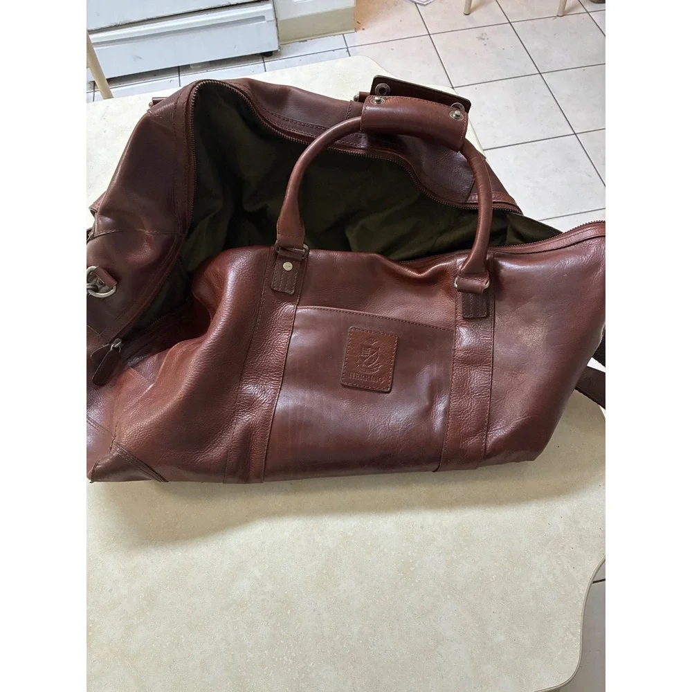 Herring England Brown Leather Weekend Holdall Duffle Bag Travel Carry On Luggage